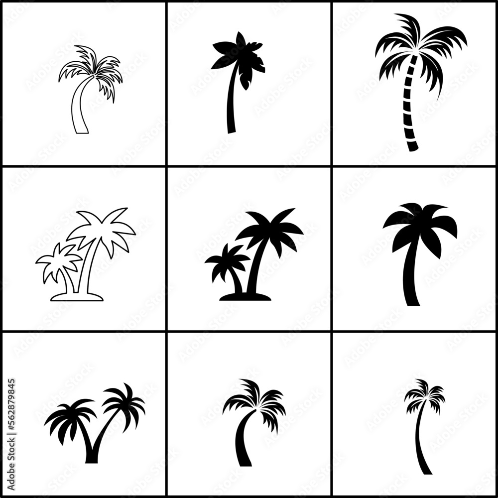 vector palm tree set illustration on white background..eps