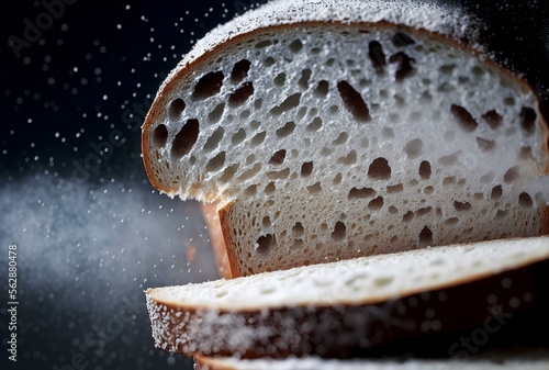 close-up of freshly sliced bread with a sprinkle of flour on top  AI Generated 