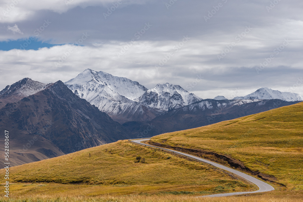 A winding mountain road to the Djily Su tract with beautiful views of the Elbrus peaks.