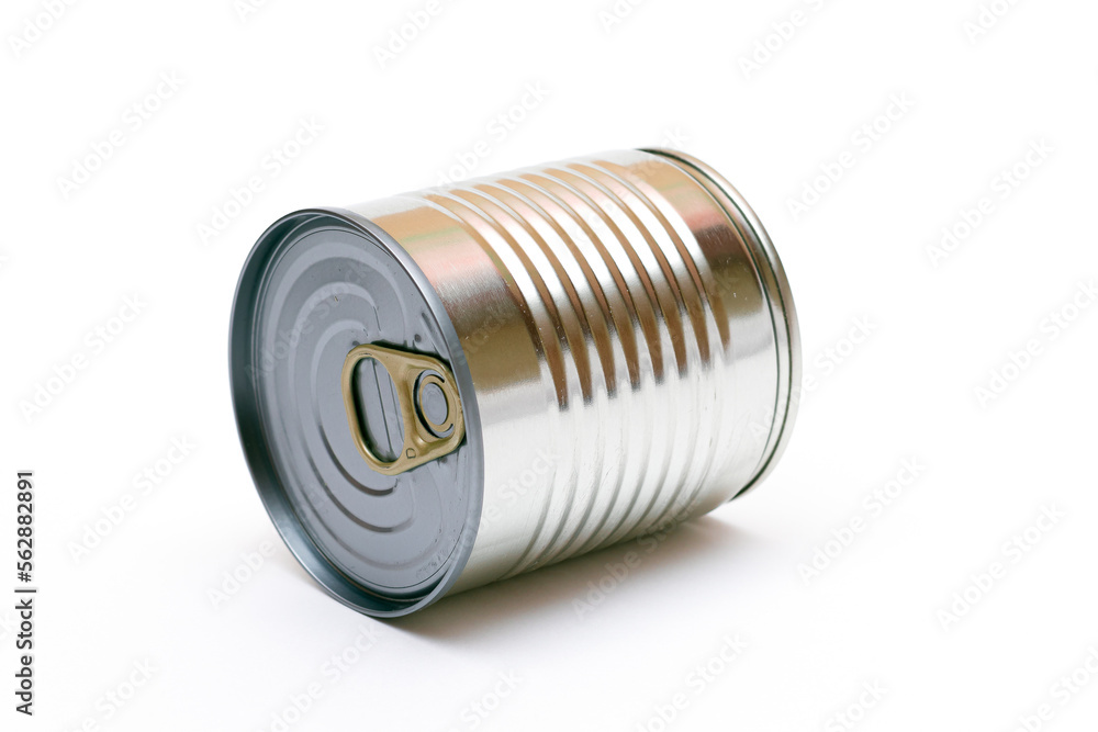 Unopened Tin Can with Blank Edge on White Background. Canned Food. Aluminum Can for Safe and Long Term Storage of Food. Steel Sealed Food Storage Container Unopened Tin Can with Blank Edge on White Background. Canned Food. Aluminum Can for Safe and Long Term Storage of Food. Steel Sealed Food Storage Container