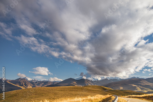 A view on Elbrus mountain and Malka river valley. Dzhili-Su, Republic of Kabardino-Balkaria