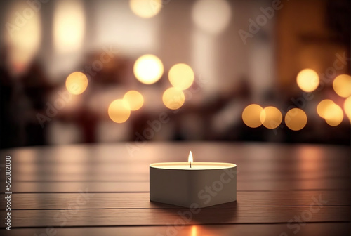 Heart shaped candle on a table, bokeh background Generative AI