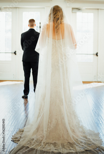 bride and groom in wedding dress