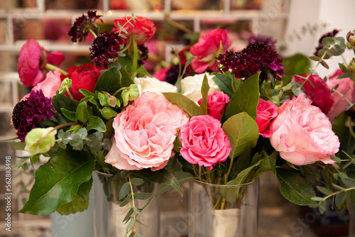 bouquet of pink roses in a vase