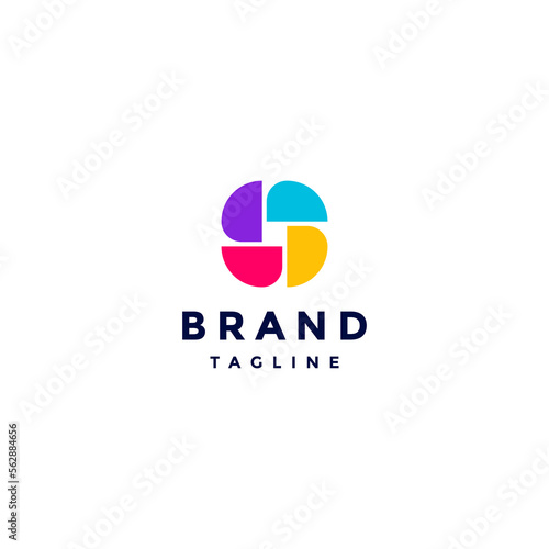 Simple Spinning Colorful Half Circle Design. Fun Four Colorful Half Circle Logo Design.