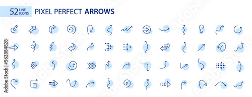Set of 52 pixel perfect arrow icons. Simple and elegant UI design elements