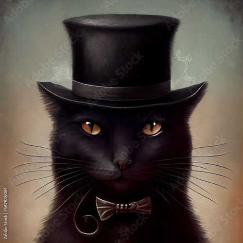 black cat with hat