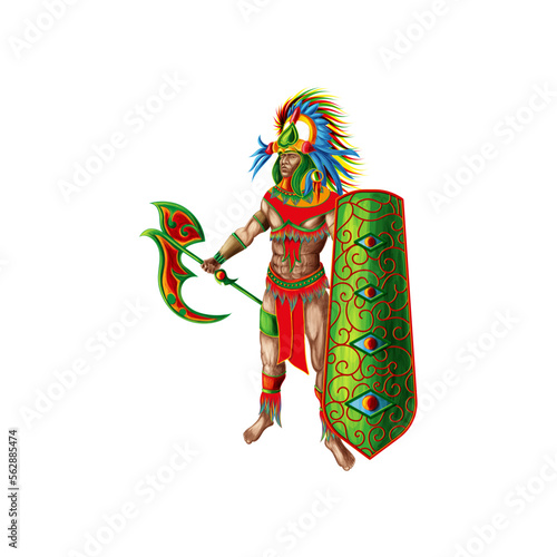 traditional aztec warrior holding weapon