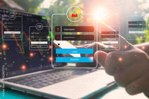 User typing login and password.Hand man use mobile phone for  log in to enter login and password.sign in page,User profile,Information privacy,Internet.photo Cyber protection and technology concept.