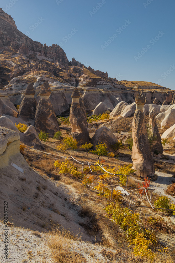 Obraz premium Impressive sandstone forms in a canyon near Chavusin village, Cappadocia, Nevsehir province, Anatolia region, Turkey, Asia.