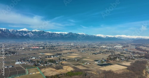 安曇野と北アルプス　空撮　2023冬　斜め移動