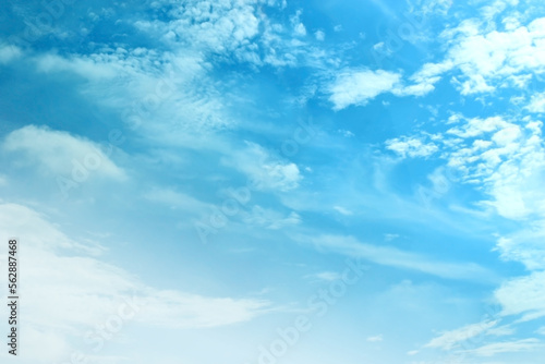 Light blue sky and white clouds. (Panorama) With copy space. 