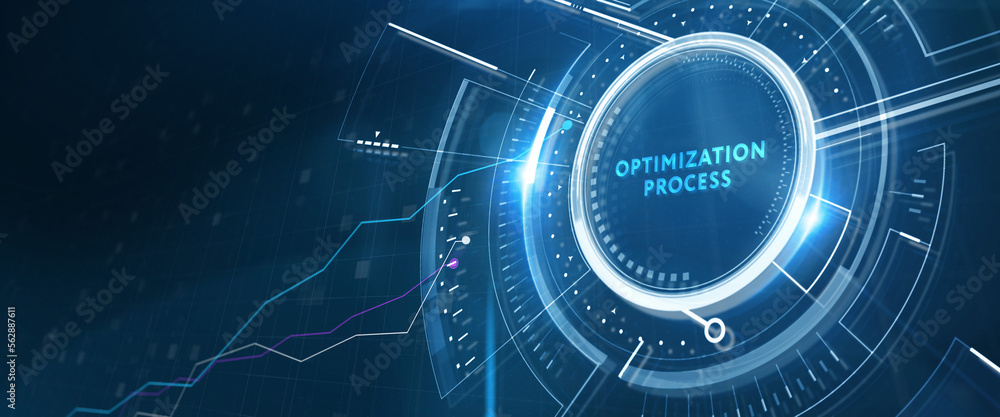 Obraz premium Optimization Software Technology Process System Business concept. Business, Technology, Internet and network concept. 3d illustration