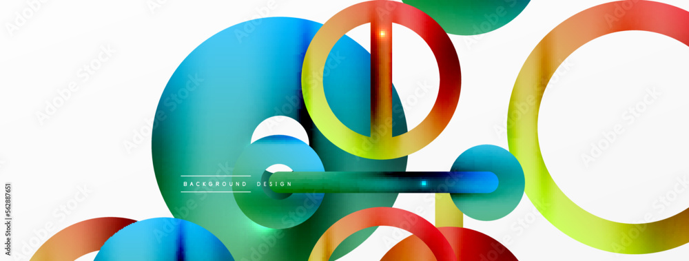 Naklejka premium Minimal geometric abstract background. Shiny and glossy circle, line and round shapes design. Trendy techno business template for wallpaper, banner, background or landing