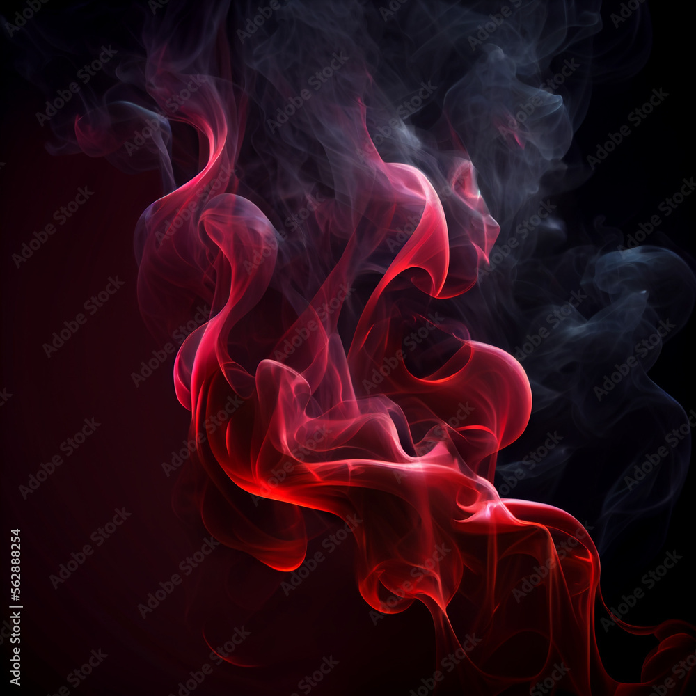 Obraz premium Red Fire and Smoke on Black Background Generative
