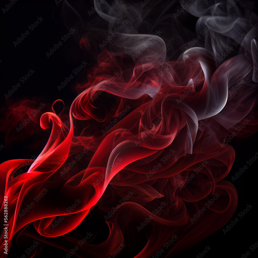 Obraz premium Red Fire and Smoke on Black Background Generative