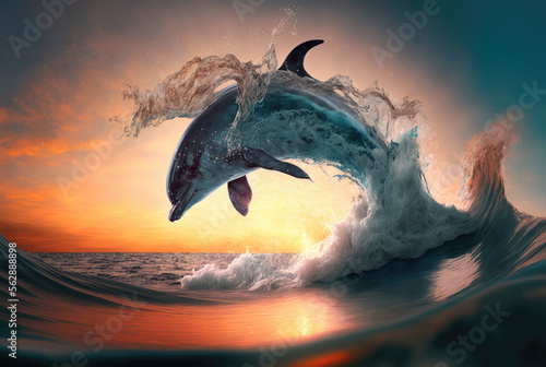 dolphin sunset in the sea  © Kaare