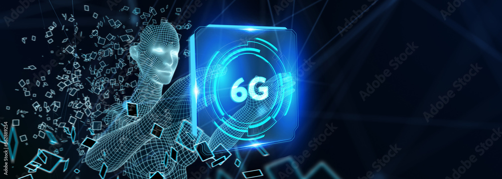 Fototapeta premium The concept of 6G network, high-speed mobile Internet, new generation networks. Business, modern technology, internet and networking concept. 3d illustration