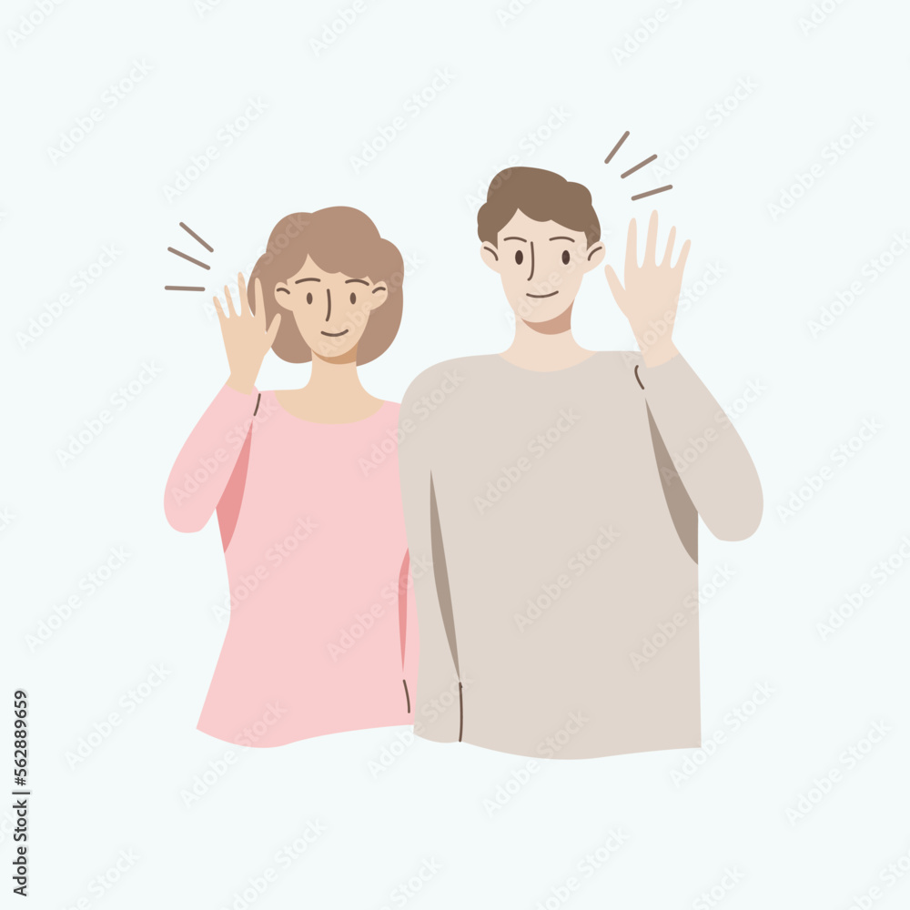 People smiles and holds his hand near his ear. The guy listening or hearing and accept all opinion.Comunication concept.Vector illustration. People smiles and holds his hand near his ear. The guy listening or hearing and accept all opinion.Comunication concept.Vector illustration.