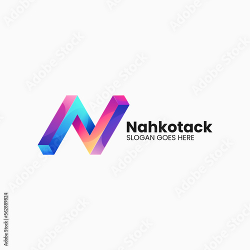 Vector Logo Illustration Letter N Gradient Colorful Style.
