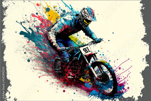 Downhill, racing, biker, bicycle,  splash art, colorful, creative, painting © brunobindas