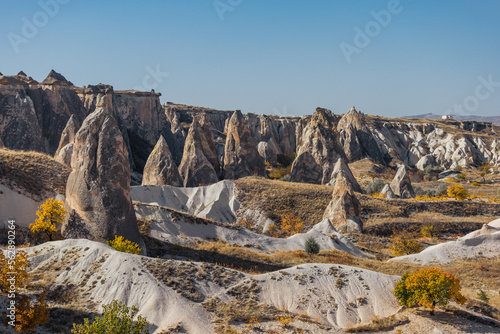 Beautiful mountains and beautiful valley in Goreme, Cappadocia in Turkey.