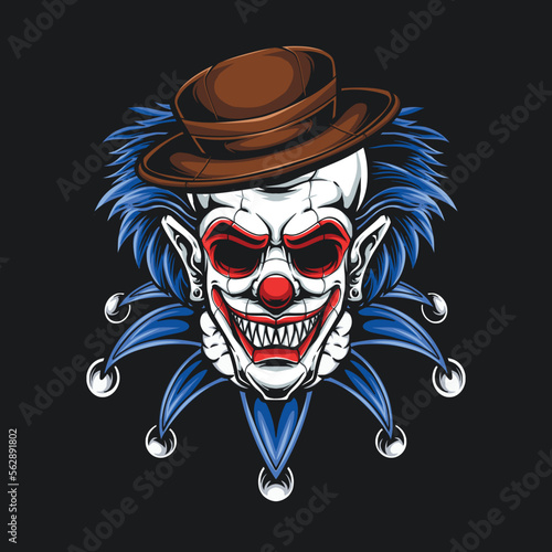 blue hair clown wearing hat