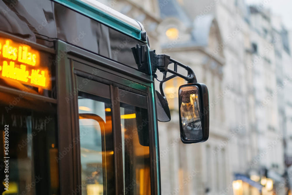 City bus rides through the city of Paris
