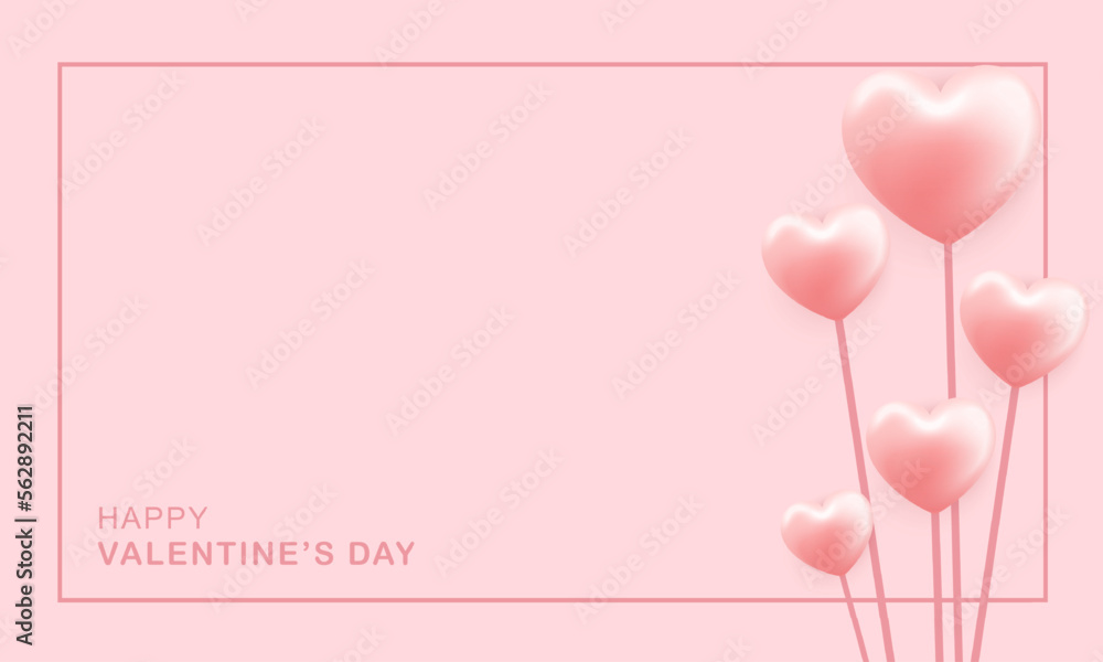 Simple realistic hearts in pink valentines day background