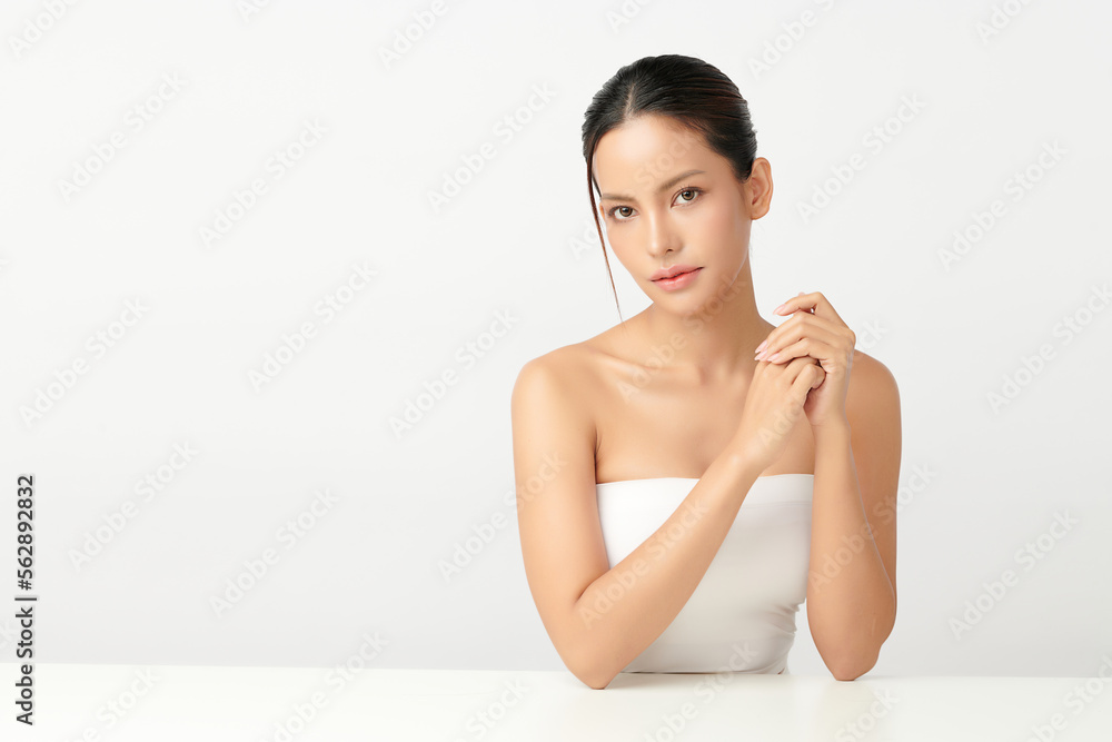 Beautiful young asian woman with clean fresh skin on white background, Face care, Facial treatment, Cosmetology, beauty and spa, Asian women portrait. Beautiful young asian woman with clean fresh skin on white background, Face care, Facial treatment, Cosmetology, beauty and spa, Asian women portrait.