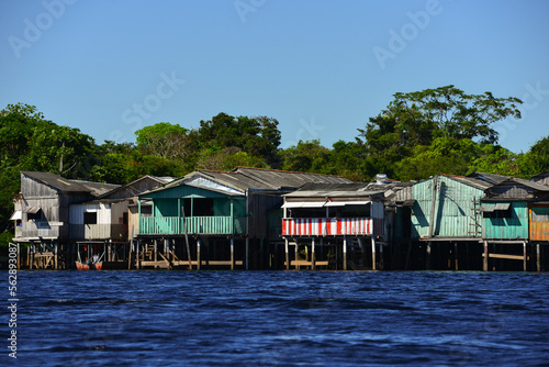The colorful stilt village of Buena Vista, Beni Department, Bolivia, seen from the town of Costa Marques, Rondonia state, Brazil, just across the Guaporé - Itenez river photo