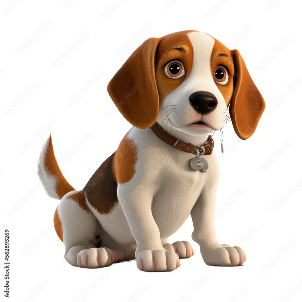 3D Dog Puppy beagle breed sitting white background. Avatar GENERATIVE IA