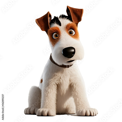 Portrait of a wire fox terrier dog looking at camera. 3d cartoon modeling GENERATIVE IA photo