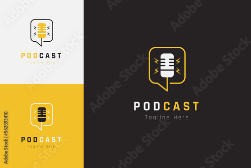 Set of podcast microphone logo vector design template with different color style