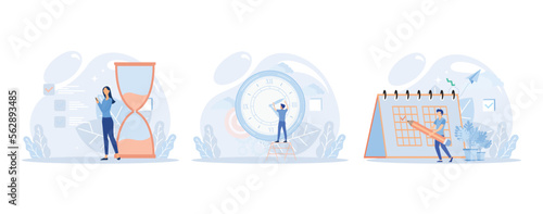 Business management illustration. Characters planning schedule, managing to do tasks and time. Time management and schedule organization concept. Flat vector modern illustration 