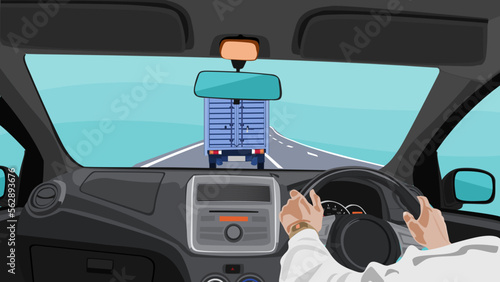 view of driving a car from behind