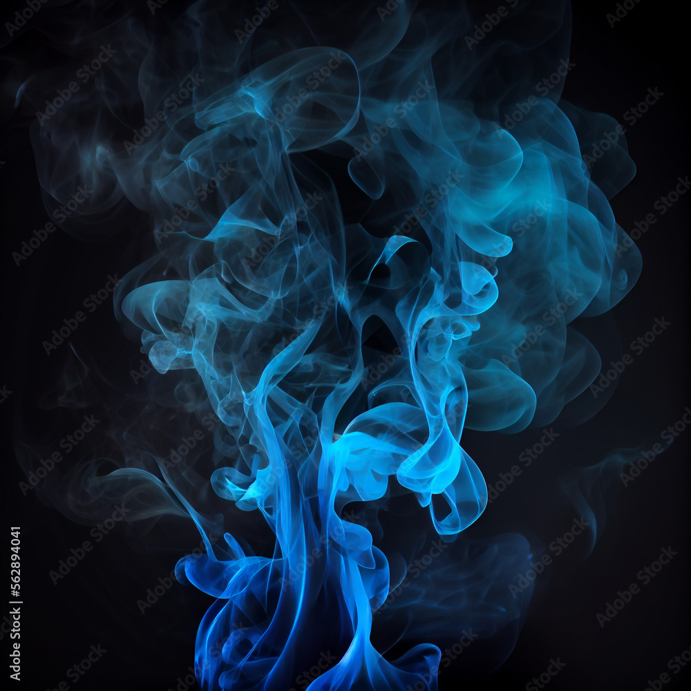 Blue Smoke on Black Background Generative Blue Smoke on Black Background Generative
