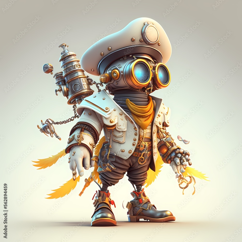 3d Illustration Steampunk Character design with robotic body 3d Illustration Steampunk Character design with robotic body