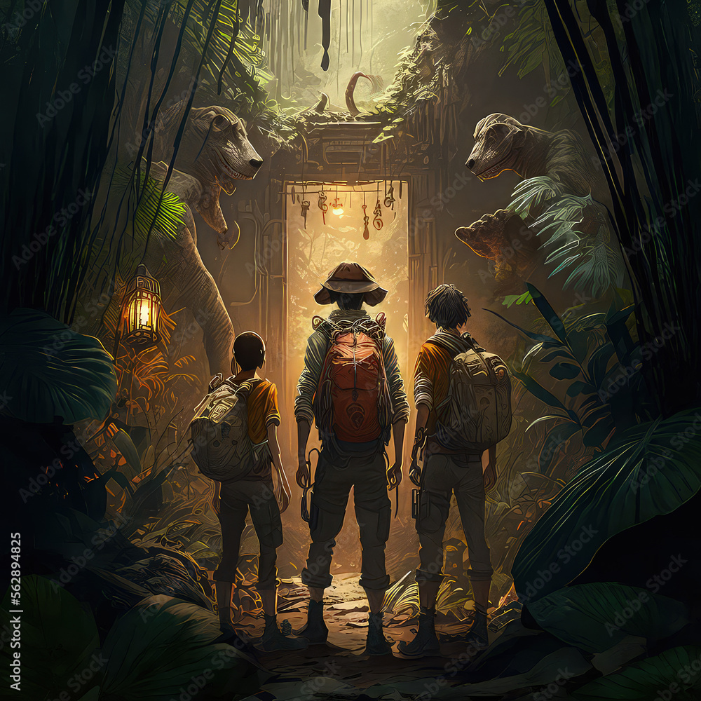 story about a group of explorers who discover a hidden civilization deep in the jungle, Generative AI - obrazy, fototapety, plakaty 