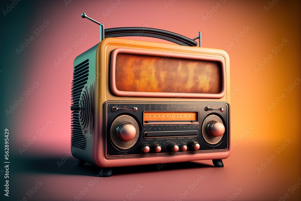 Old radio, 80s and 90s, retro colors, background. Generative AI Old radio, 80s and 90s, retro colors, background. Generative AI