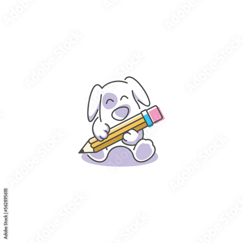 dog logo drawing holding a pencil design inspiration