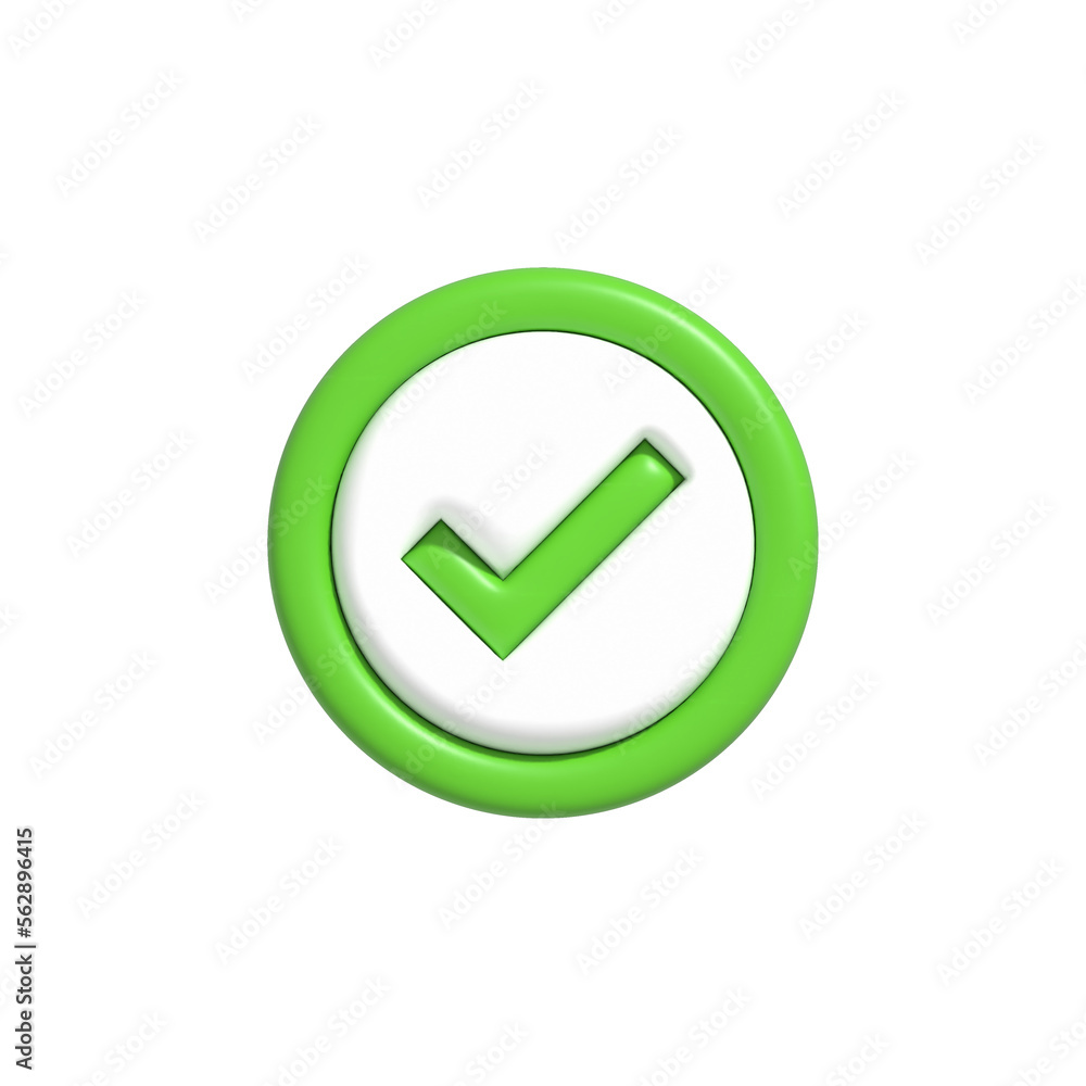 Like or correct symbol, Confirmed or approved button, Check mark icon 3D illustration Like or correct symbol, Confirmed or approved button, Check mark icon 3D illustration