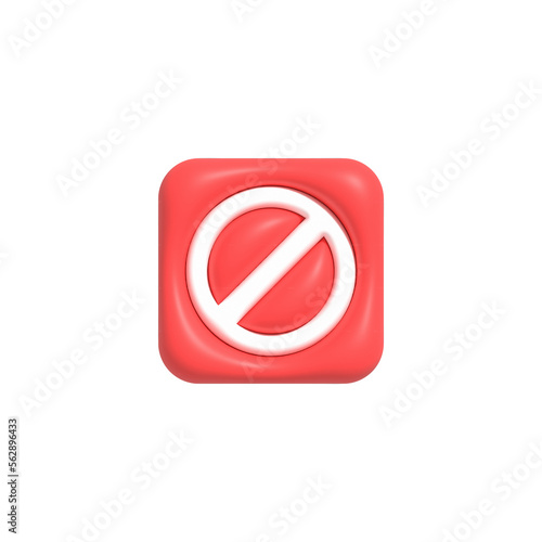 Cute 3D forbidden icon, Negative stop sign symbol, No entry sign 3 rendering photo