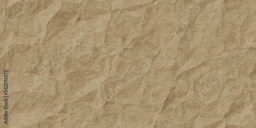 Seamless crumpled brown grocery bag, butcher or kraft packing paper background texture. Wrinkled card stock closeup pattern. Moving day, postal shipping or arts and crafts backdrop. 3D rendering. photo