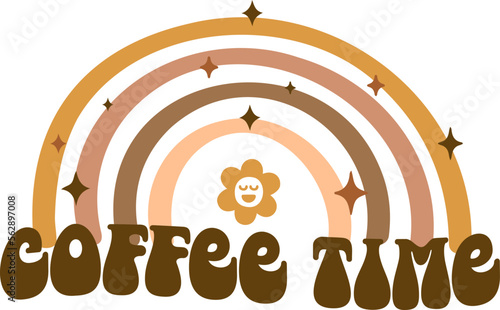 Coffee groovy quote in retro style. Vector on isolated background.