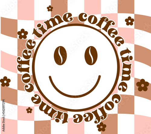 Coffee groovy quote in retro style. Vector on isolated background.