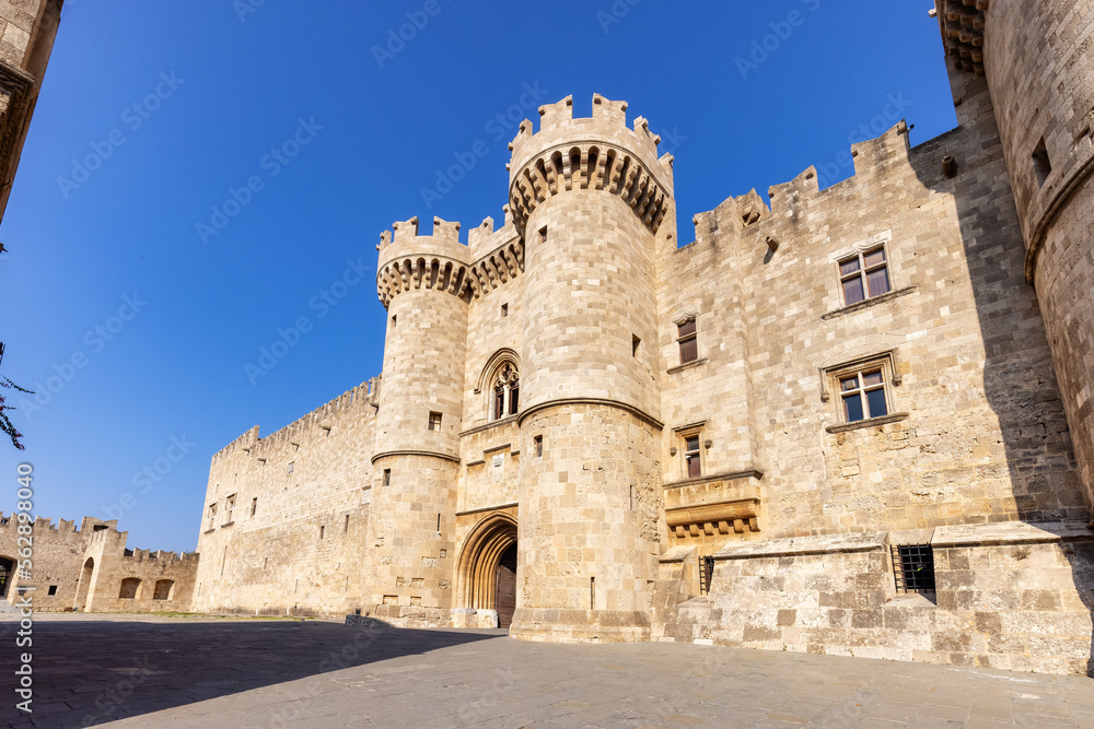 Palace of the Grand Master of the Knights of Rhodes in Greece. Old Town. Sunny Day.