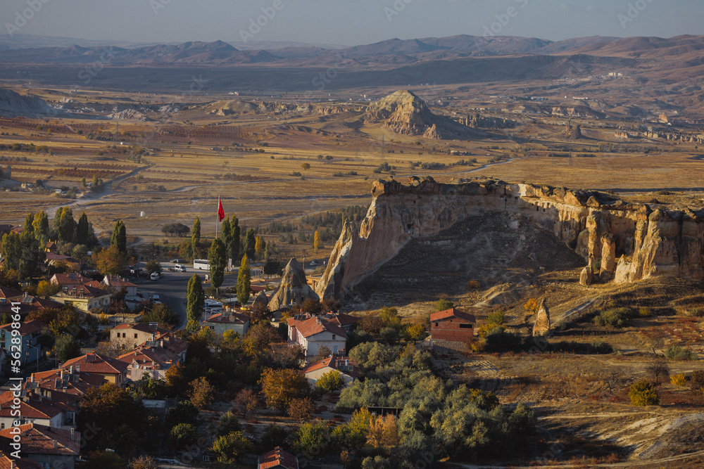 View of the cave houses in the rock in Cavusin. Cappadocia. province of Nevsehir.