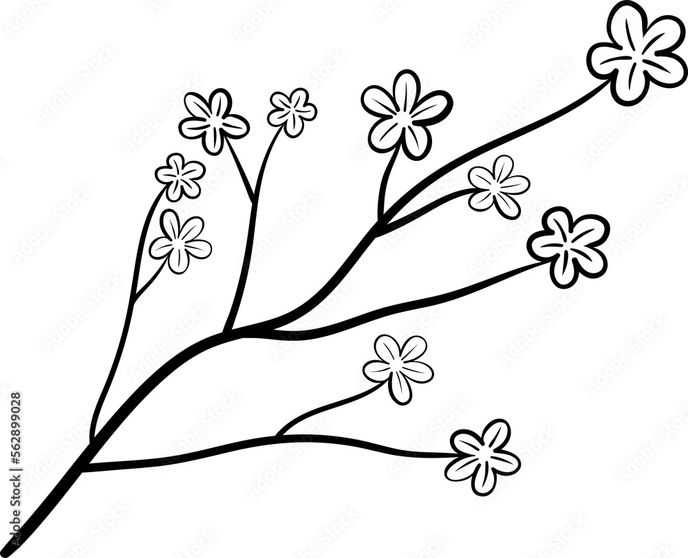 Japanese floral leaf branch doodle