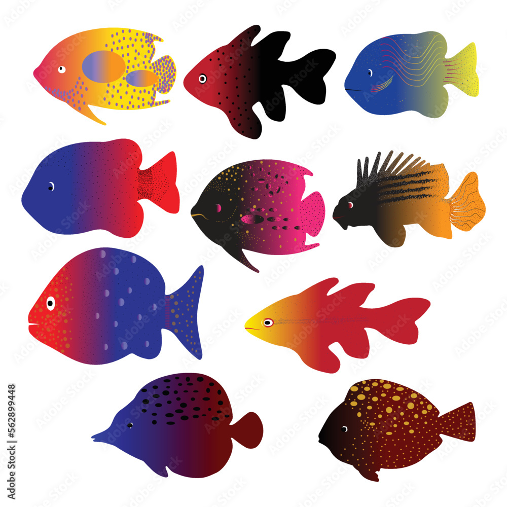 Fototapeta premium Hand drawn aquarium fish bundle